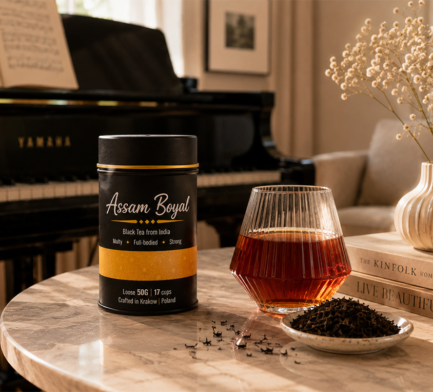 Assam Royal Leo Tea lisciasta pakowana w metalową puszkę na prezent